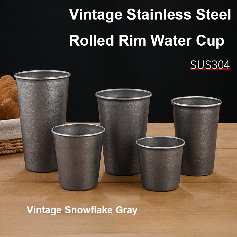 Coffee Tea Tumbler - Retro Silver Stainless Steel Drinking Cups