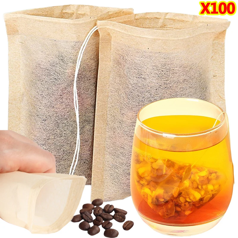 100Pcs Teabags with Drawstring - Coffee Tea Bean Leaf 评论和价格
